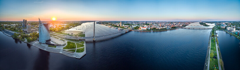 Aerial panoramic view of city Riga, Latvia. - obrazy, fototapety, plakaty