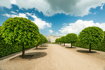 Rundale palace park with palace in background in Latvia.