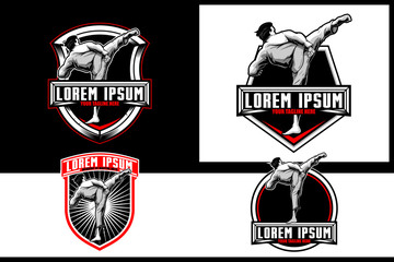 Kickboxing or Karate athlete Martial Arts or Self Defense vector logo template