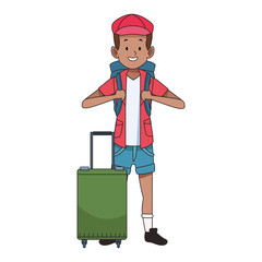 cartoon tourist with backpack icon