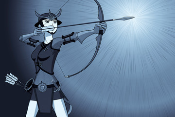 Woman Archer Aiming Bow and Arrow