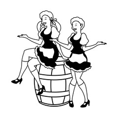 silhouette of women with german traditional dress