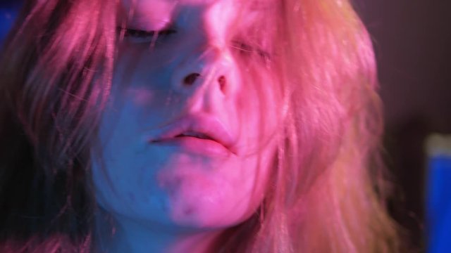 Young beautiful girl enters cyber trans close-up