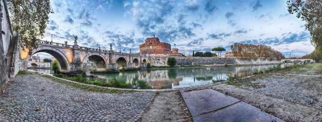 Panoramic view of Castel Sant'Angelo fortress and bridge, Rome, Italy