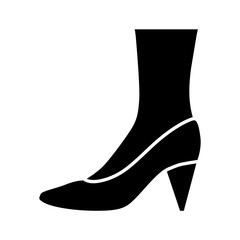 Cone heel shoes glyph icon. Woman stylish formal footwear design. Female casual stacked high heels, luxury modern pumps. Office fashion. Silhouette symbol. Negative space. Vector isolated illustration