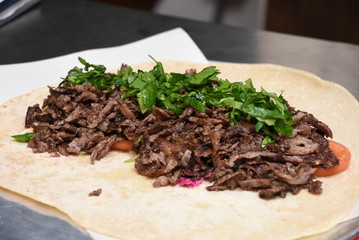 meat shawarma in lafa bread