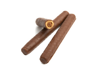 chocolate wafer rolls isolated