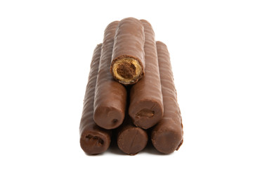 chocolate wafer rolls isolated