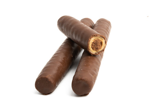 chocolate wafer rolls isolated