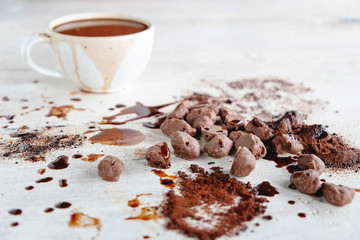 Hot chocolate and chocolate powder with chocolate.