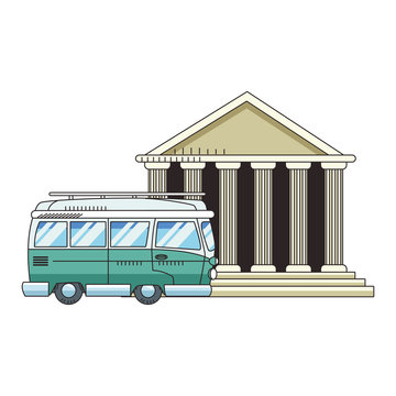 teal van parked classical building clip art preview