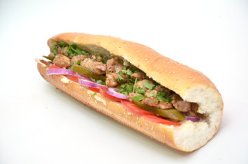 sandwich with chicken slices baguette