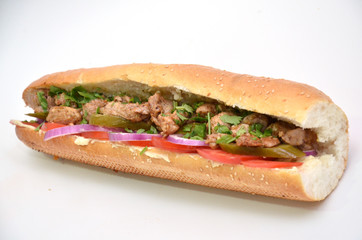 sandwich with chicken slices baguette