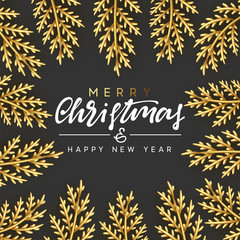 Fototapeta na wymiar Merry Christmas and Happy New Year background with decorative pine and fir branches volumetric render 3d design