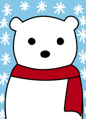 White bear in red scarf holiday card