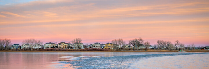 freezing lake after sunset