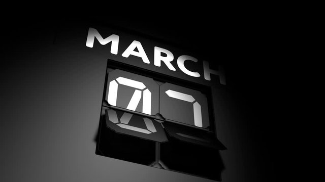 March 3 date. digital calendar change to March 3 animation