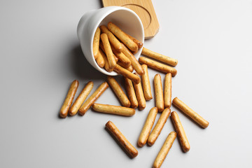 breadsticks glassware gray background