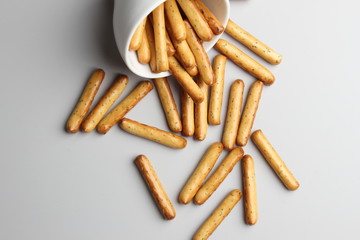 breadsticks glassware gray background