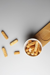breadsticks glassware gray background
