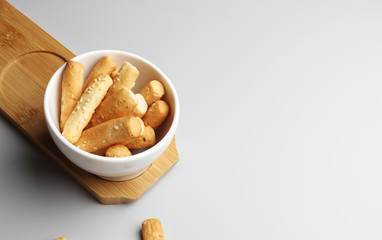 breadsticks glassware gray background