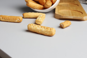 breadsticks glassware gray background