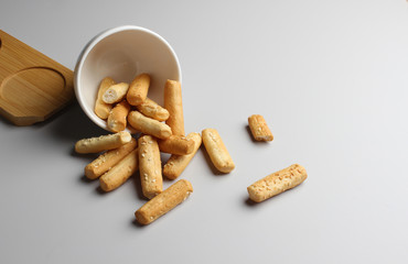 breadsticks glassware gray background