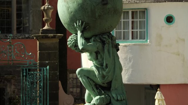 Hercules Statue In Portmeirion Village, North Wales, UK