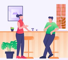 meet friend in cafe illustration
