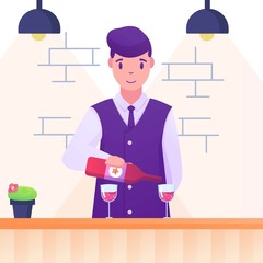 Bartander in bar flat illustration