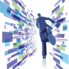 Businessman runs in an abstract background. Abstract composition.