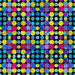 psychedelic circles on a black background. grunge effect illustration.