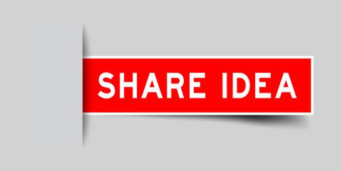Square seal red color sticker in word share idea insert on gray background