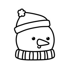 snowman head with hat decoration merry christmas line style