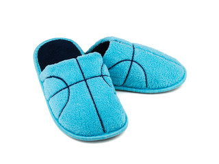 Beautiful soft home Slippers blue color isolated on white background.