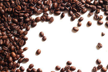 Coffee beans isolated on white background close up