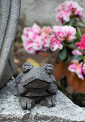 frog stone gray flower ornament handcraft mexican traditional close-up daylight wise garden decoration animal