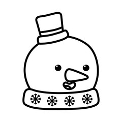 snowman with hat and carrot nose decoration merry christmas line style