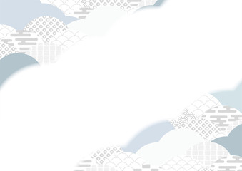 和柄を用いた扇型の背景イラスト　エ霞　青海波　鹿の子絞り　市松模様