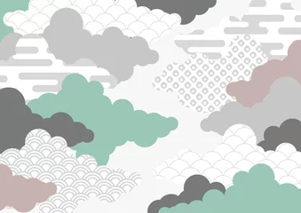 Foto op Plexiglas 和柄を用いた雲の背景イラスト　エ霞　青海波　鹿の子絞り © kimiko
