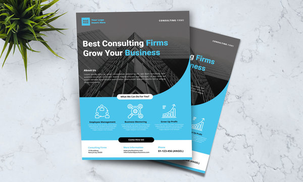 a4 business template flyer blue background