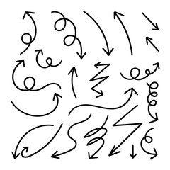Arrows hand drawn doodle vector set. Sketch arrow design for application, banner, print screen, pen marks, map and typography design guide line.