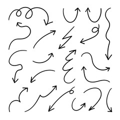 Arrows hand drawn doodle vector set. Sketch arrow design for application, banner, print screen, pen marks, map and typography design guide line.