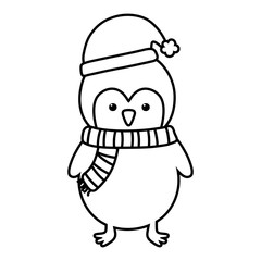 penguin with hat and scarf celebration merry christmas line style