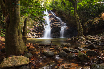 waterfalls found in tropical rainforest in Malaysia