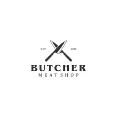 Butcher logo - meat shop cattle farm vintage logo