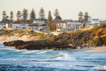 Magical evening at Trigg Beach, Perth, Western Australia. The golden sunset light makes for an...