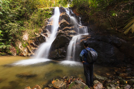 waterfalls found in tropical rainforest in Malaysia