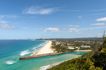 Fototapeta premium Sea and river and beach from Burleigh Heads mountain
