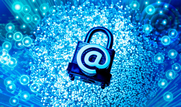 email signs on lock with Fiber optics background